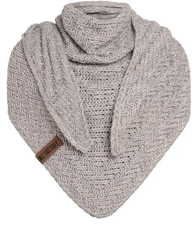 KNIT FACTORY - Dreiecksschal Sally - Damen Strickschal mit Wolle - Grob gestrickten Schal - Hochwertige Qualität - XXL Schal - 220x85 cm - Grau/Beige
