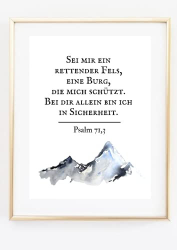 Din A4 Kunstdruck ohne Rahmen - Bibelspruch Psalm - Rettender Fels und Burg - Bibel Gott Glaube Taufe Konfirmation Kommunion Geburt - Poster