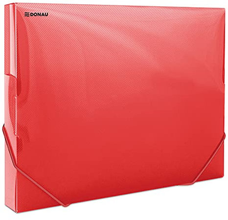 DONAU 8545002PL-04 Sammelbox Dokumentenbox Heft-Box mit Eckspanner Gummis, aus Kunststoff/PP 700μm Rot-Transparent für DIN A4| Rückenbreite 30mm| Zusammenklappbare Seitenflügel| für Büro und Schule