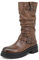 QUEEN HELENA Stivali Bikers di Pelle Stivaletti Arricciati con Zip Laterale Plateau Tacco Basso Donna S277 (Marrone, numeric_37)