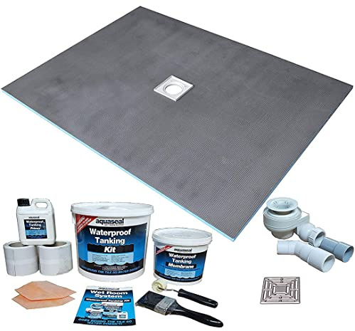 Nassboards Wetroom Shower Tray & Aqua Kit Waterproof and Watertight Design with Drain and Installation Guide Including Sealing Tape, Grate, Base with XPS Quality Standard