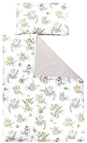 TupTam Kinder Bettwäsche Gemustert 2-Teilig Wendebettwäsche, Farbe: Safari/Löwe/Braun/Blätter/Grün, Größe: 135x100 cm