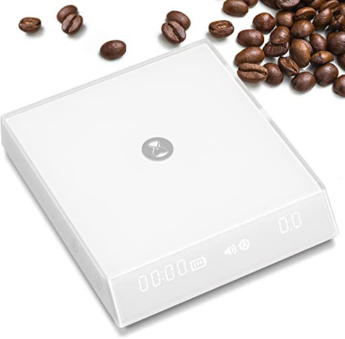 TIMEMORE Kaffeewaage mit Timer, Espresso Waage mit Durchflussmessung, Digitale Barista Waage mit Automatischem Zeitmessmodus für Pour Over & Espresso, 2000g/0.1g, Black Mirror Nano, Weiß