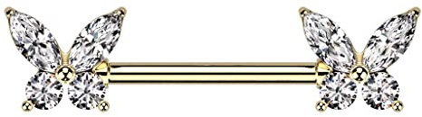 beyoutifulthings Brustwarzen-piercing Gold Schmetterling Zirkonia Clear Brust-piercing Nippel-piercing Chirurgenstahl Stab 11-mm