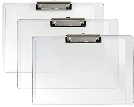 Acrimet Clipboard Landscape Letter Size A4 (23 cm x 34 cm) Low Profile Clip (Plastic) (Clear Crystal Color) (3 Pack)