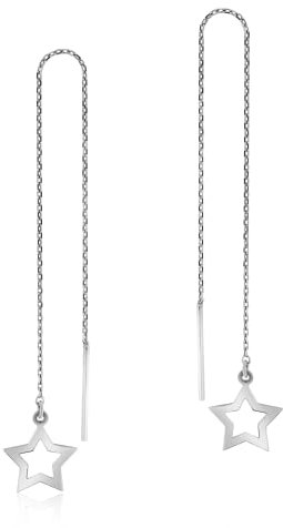 JC Jeweller Carat Damen Einfädel Ohrringe 925 Sterling Silber rhodiniert Zirkonia mit Geschenkbox (Sterne)