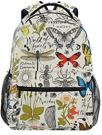 Rucksack mit Schmetterlingen und Käfern, für Jungen und Mädchen, Schule, Büchertasche, Kinder, Reiserucksack, Tagesrucksack, Laptoptasche, A374, 40.5x29x17.5cm