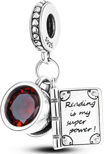 NUJIFFY 925 Silber Charms Anhänger für Armband Kaffee Buch Beads Charm Herz Charm Anhänger Geburtstag Geschenk für Frauen