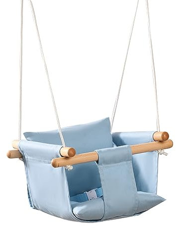 Babyschaukel, Baby schaukel Indoor, Kinderschaukel aus Holz, Holzschaukel für Kinder, Schaukeln für türrahmen, Swing, Kleinkinderschaukel ab 1 Jahr für Kinderzimmer(blau)