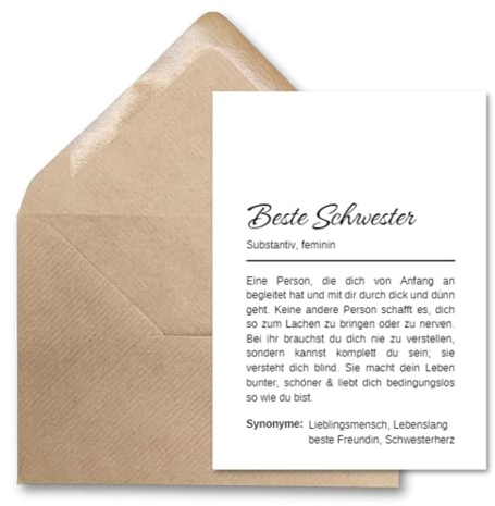 Briefzauber Definitionskarte Schwester | Set: A6 Karte mit Kraftpapierumschlag | Geschwister Geschenk, Karte Schwester