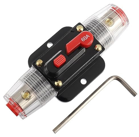 EPLZON 60A Interruptor de disyuntor 60 AMP Fusible Soporte en línea 12V-48V DC Botón de reinicio manual para sistema de amplificador de sonido de audio de automóvil RV Home Marine Boat Truck