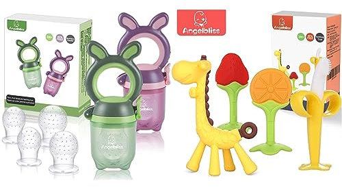 ANGELBLISS Fruchtsauger Baby/Schnuller, Schätzchen Schnuller Obst Gemüse Sauger für 3-24 Monate & Beißring für Babys Kühlend,Kleinkinder Beissring für Zum Zahnen