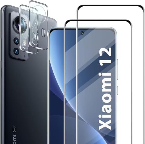 YBROY Vidrio Templado + Protector de Lente de Cámara para Xiaomi 12 Lite, [2+2 Pack], Dureza 9H, Anti-Burbujas, Protector de Pantalla con Xiaomi 12 Lite.
