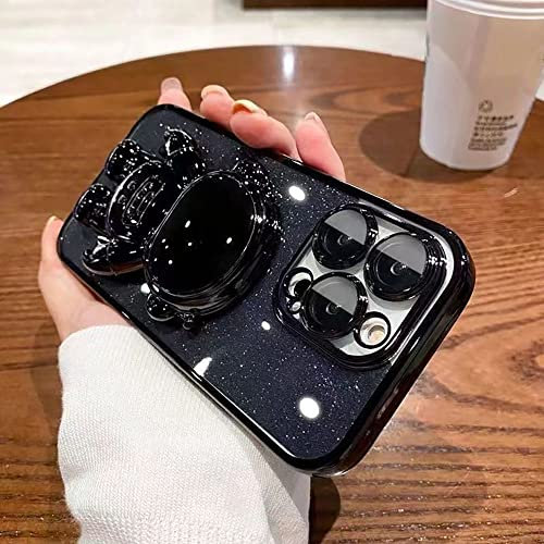 Roemary Astronaut Stand Case for iPhone 15 Pro Max,for iPhone 15 Pro Max Case with Black Stand,Astronaut Folding Bracket Kickstand Phone Case with Camera Protector