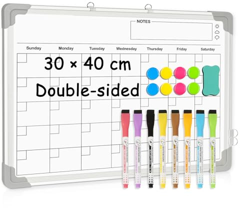 DOLLAR BOSS Magnetischer Whiteboard-Kalender für die Wand, 30 x 40 cm, doppelseitiges Whiteboard-Kalender, zum Aufhängen, kleines Whiteboard-Planer, trocken abwischbar, Planung, Whiteboard, A3, für