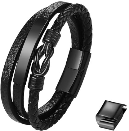 Cupimatch Herren Leder Armband Unendlichkeitszeichen: Geflochtene Armbänder aus Edelstahl Lederarmband Schmuckgeschenk für Valentinstag Weihnachten Geburtstag Vatertag Jahrestag