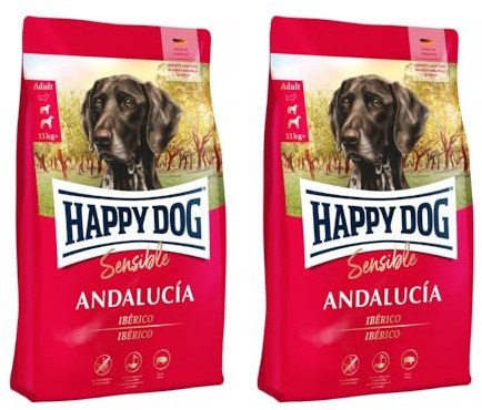 Happy Dog Sensible Andalucía - M - Trockenfutter, Hundefutter - Geschmacksrichtung Ibérico-Schwein - 2x11kg