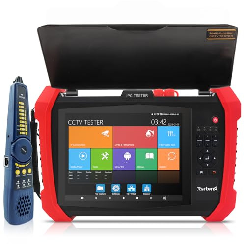 Rsrteng CCTV Tester 8K 32MP 12MP IP Camera Tester POE++ Max 90W POE Camera Tester 4K 8MP TVI/CVI/AHD/SDI/CVBS WiFi Network Tools Cable Tester Distance Meter 2CH SFP Port HDMI VGA DC Power Output