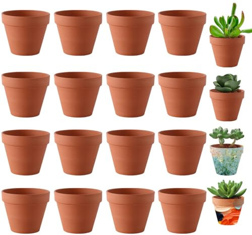 TGKYK Maceta Terracota, 16 Piezas 6cm Mini Macetas, Macetas de Barro con Agujero de Drenaje, Macetas de Terracota para el Cultivo de Plantas, Decoración de Interior y al Aire Libre