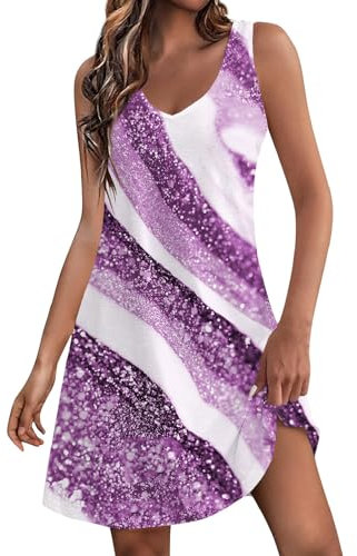 Generic Robe Boheme Robe Fleurie Imprimé Libre Tunique Robe Pas Cher Loisir Swimg Mi-Longue Robe Longueur Genou - Col Rond - Robe D'été - Robe De Plage Rose Vif M