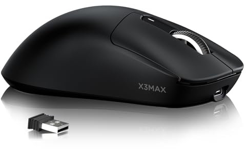ATTACK SHARK X3MAX 49g SUPERLIGHT Mouse, PixArt PAW3950 Gaming Sensor, BT/2.4G Wireless/Wired Gaming Mouse, 6 Adjustable DPI up to 42000, 200 Hrs Battery, Office Mice for Win11/Xbox/PS/Mac (Black)