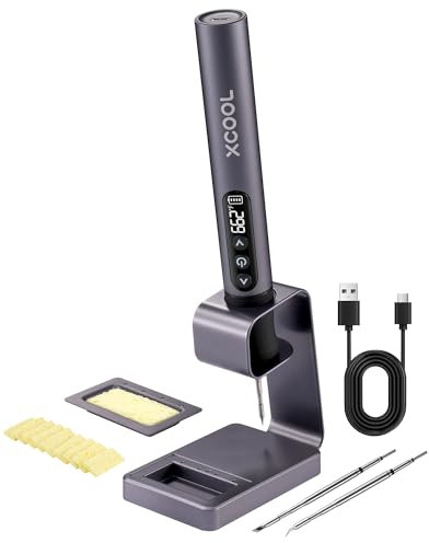 xCool SolderAce Cordless Soldering Iron Kit, Portable Soldering Iron with LED Display, 7s Fast Heating, Adjustable Temperature 466-1000℉, 3 Soldering Iron Tips C210 Soldering Iron Tips, Pen