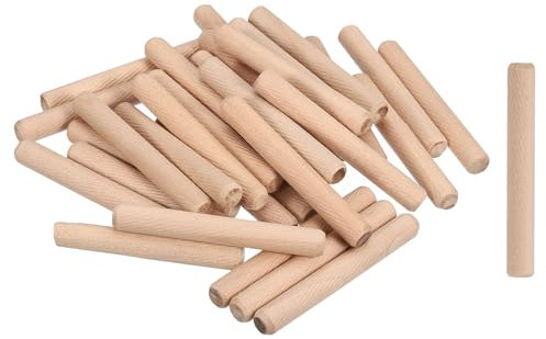 sourcing map 50 Stück 12 mm x 90 mm Holzdübelstifte, geriffelte Holz, abgeschrägte Enden, konische Dübel, Hartholzheringe, Holzdübel für Möbel, Heimwerkerhandwerk