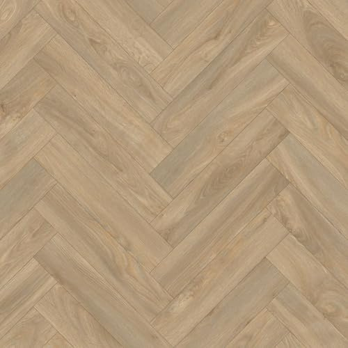 VINYL FLOORING UK Sepia Herringbone Brown Wood Effect Anti-Slip Vinyl Flooring For Kitchen, Bathroom, Dinning Room, 1.9mm Thick Vinyl Sheet -7 X 4 mt