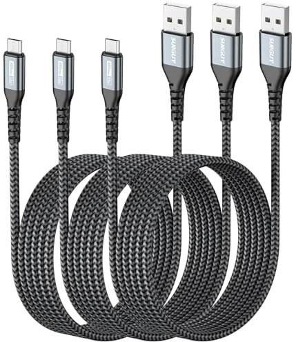 SUNGUY Cable Micro USB, 3 pièce 2M Câble Micro USB vers USB, Charge Rapide Cable Micro USB pour Samsung Galaxy S7 Edge, Moto G5 Plus, Sony Xperia Z5, Huawei P0 Lite, Kindle