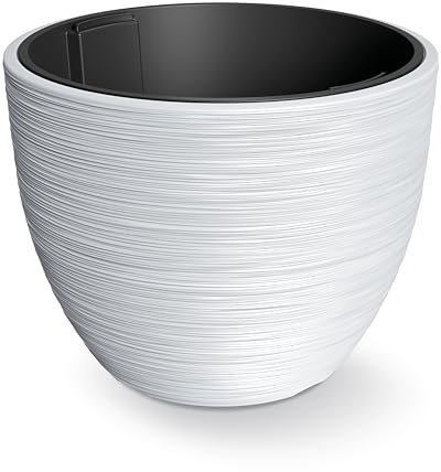 Tymar Pot de Fleurs avec Insert, Pot de Fleurs en Plastique, jardinière, Grand Pot de Plantes (DBFU Blanc,ø 47 cm)