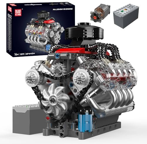 Mould King 10171 Technik V-8-Motor Bausteine Modell, 487 Teile Klemmbausteine Auto Engine Set als Spielzeug/Geschenk