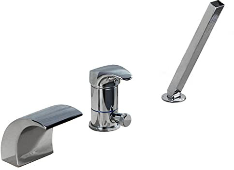 VNIBCJPN Robinet de Baignoire à LED, mitigeur d'eau Chaude et Froide Tout en cuivre, Robinet de lavabo divisé à 3 Trous, Robinet de Cascade côté Baignoire, Douche extractible, galvanoplastie