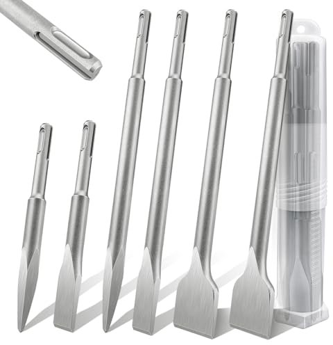 Lytool Jeu 6 Burins SDS-Plus Ciseaux à Béton Carrelage Pierre Maçonnerie, 40CR Burin Plat pour Carreleur, pour Perforateur Burineur, Accessoires pour marteau burineur
