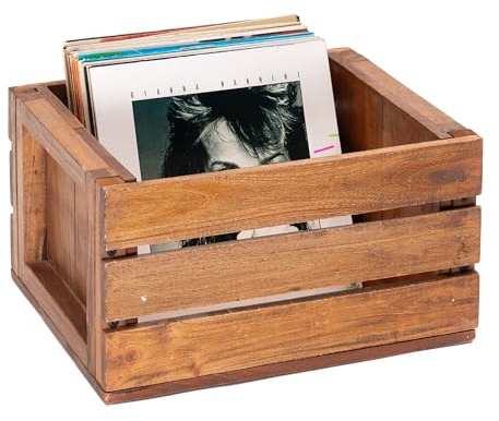 CREEDWOOD SCHALLPLATTENKISTE Lennon | Massivholz, für 60 Vinylplatten | Holz Schallplattenkiste, Aufbewahrung für LP´s, Kiste Vintage | Farbe: Natur