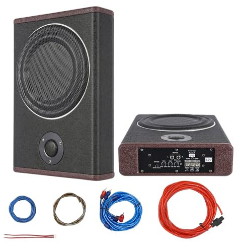 RUETERY 8 Inch 600W Car Subwoofer, Underseat Subwoofer, Active Subwoofer Car with Cable Set, 40Hz-200Hz Frequency Response, DC 12V, Full Frequency Subwoofe for most kinds of vehicles