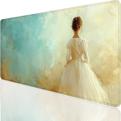Tapis de Souris de Jeu,1200x600x3mm XXL, Tapis Souris Gaming Grand, Tapis Bureau Antidérapant Étanche, sous-Main Souris à Bords Cousus pour Gamer, Ordinateur, PC Dessous de Bureau Blanc Femme 3-9