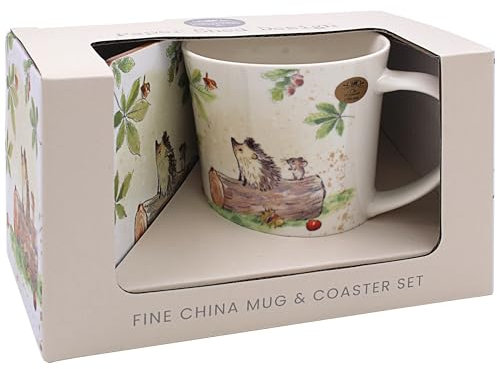 The Leonardo Collection Paper Shed Design Hedgehog & Mouse Mug with Coaster for Home & Kitchen | Stylish Ceramic Mugs for Tea & Coffee | Lovely Cup Set for Mens Gifts & Birthday Gifts for Women