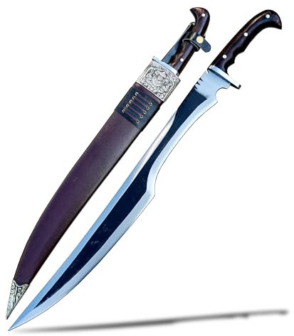 Handgeschmiedete Dschungel-Machete – 55,9 cm lange Klinge, 5160 Blattfederstahl, voller Tang, Palisander-Griff, gehärtet und geschärft – robuste Machete mit Lederscheide