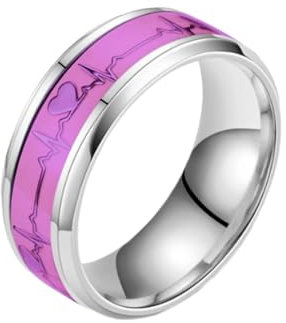 Wycian Finger Rings Women, Freundschaftsringe Ringe Silber Titanstahl Größe 67 (21.3) Nachtleuchtendes Elektrokardiogramm, Breit, 8 mm Anpassbar für Frau Geburtstag