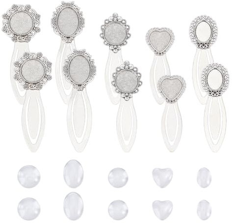 HOBBIESAY 10 Cabochon Lesezeichen Lesezeichen Set Mit Runder Ablage 5 Stile Runde Herz Lesezeichen Sets Aus Tibetischer Legierung Silber Für Leseliebhaber Ablage Zur Lesezeichenherstellung: 20x19mm
