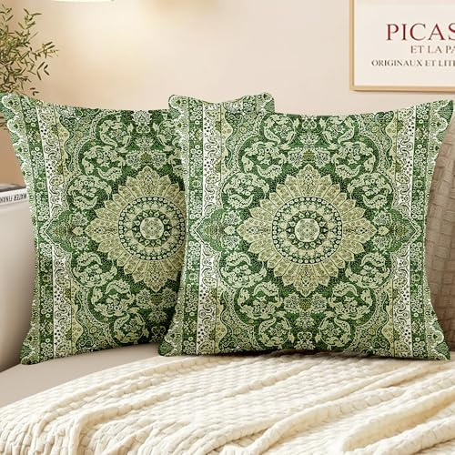 XPHZZL Pack of 2 Bohemian Style Linen Decorative Cushion Covers 65x65 cm Square Throw Pillow Covers 26x26 Inch Boho Style Pillowcases for Outdoor Home Decor Sofa Bedroom Car - Yellow Green