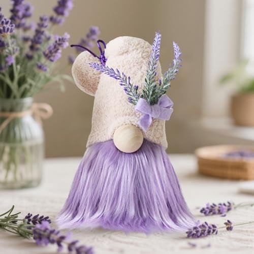 ACAREY Lavendel Deko Wichtel, Frühling Sommer Herbst Deko Wichtel mit Schmetterling, Plüsch Rudolph Puppe Schwedischer Tomte Wichtel, Geschenke für Freundin Mama Hochzeitstag Muttertag (C)