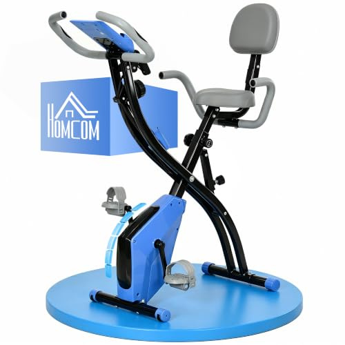 HOMCOM Cyclette Pieghevole 2 in 1 Resistenza Magnetica Regolabile | Cyclette da Casa Silenziosa, Sensore Cardiaco, Sedile Regolabile, Bande Elastici, Schermo LCD, Ruote