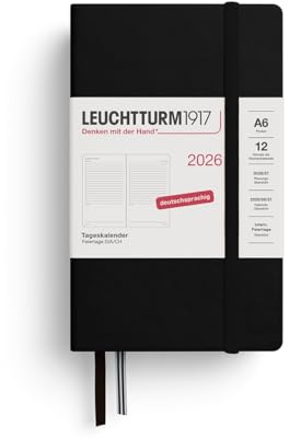 LEUCHTTURM1917 372597 Tageskalender Pocket (A6) 2026, 12 Monate, Schwarz, Deutsch