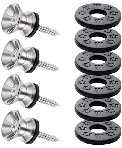 COYUN 4 Stück Gitarrengurt Knöpfe+6Stück Gitarren Gurt Schlösser,Strap Blocks Gurtblöcke,Metallende Gitarrengurt Endknopf mit Befestigungsschrauben Gitarrengurtknopf Metall Endpin für Gitarre
