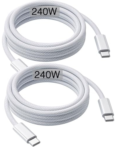 240W USB-C Charge Cable 2m [2-Pack], 6ft USB C to USB C Cable, Fast Charging Cord for Macbook Pro/Macbook Air, iPad Pro 12.9/Air 5th/4th/Mini 7th/6th/IPad 10/11, iPhone 17/16/15/16e/Pro Max/Plus Lead