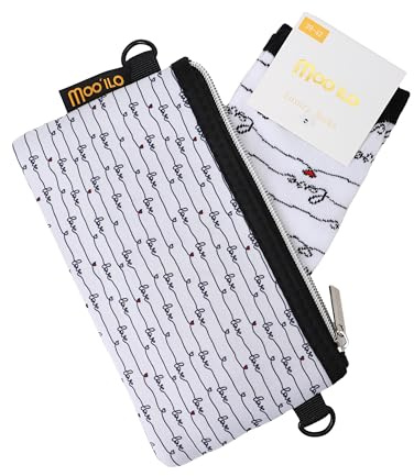 MOO´ILO Feine Baumwollsocken - in stylischer Neoprenasche verpackt – Tolles Geschenkset. Gr. 39-42 Weiß - Schwarz Love Gr 39-42