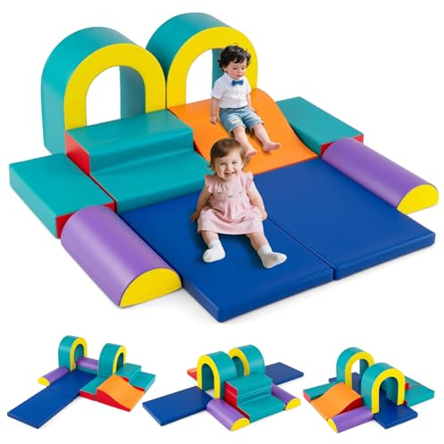 FANTASK Schaumstoff Bausteine Set 10 teilig, Softbausteine XXL aus PU für Babys zum Krabbeln Klettern Rutschen, Riesenbausteine Spielblöcke für Kleinkinder Indoor ab 1 Jahr, Grün