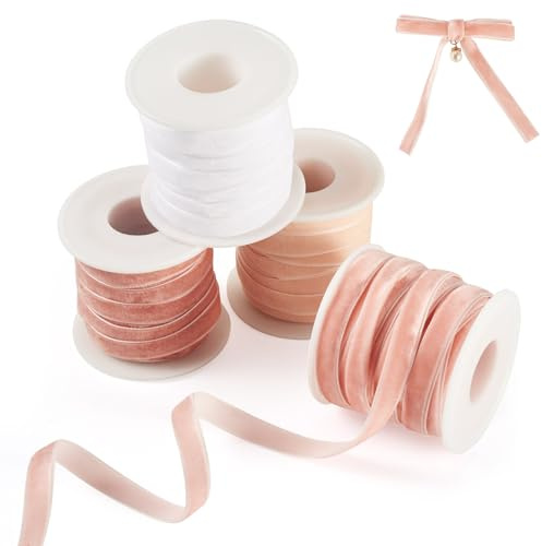 Cheriswelry 40 Meter rosa Samtbänder, 10 mm, einseitig, Samtstoff, weiche Bänder, Bündel Rollen für Bastelarbeiten, Weihnachtsbaum, Party, Gastgeschenk, Geschenkverpackung