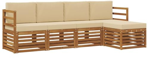 vidaXL Sofagarnituren 5 pcs Natur und Beige Massivholz Akazie, Garten, modernes Outdoor-Sofa-Set, modulare Terrassenmöbel, robuste Akazie, minimalistische Lounge, ideal für Pool